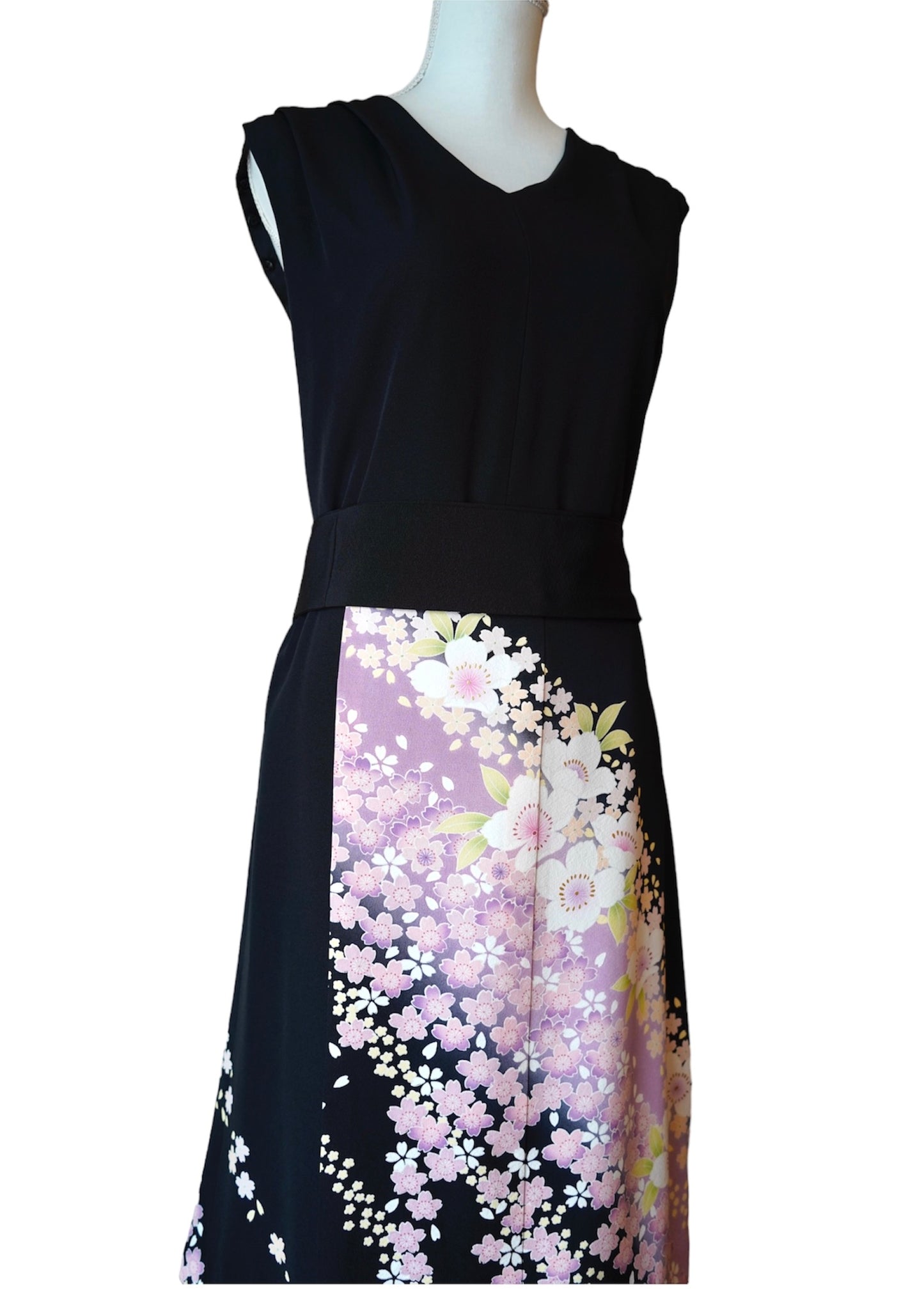 Sakura print dress upcycled from Vintage Japanese Kimono "Sakura bloom"