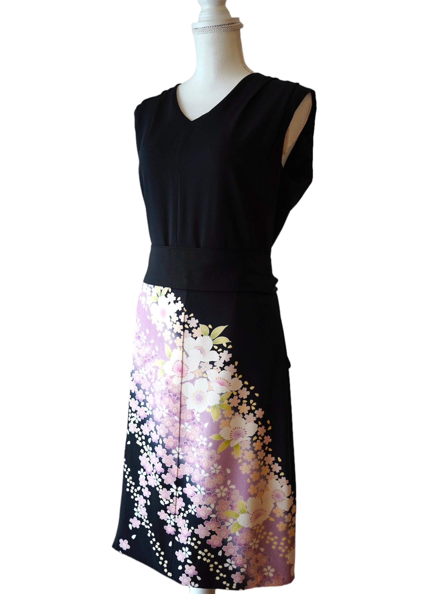 Sakura print dress upcycled from Vintage Japanese Kimono "Sakura bloom"