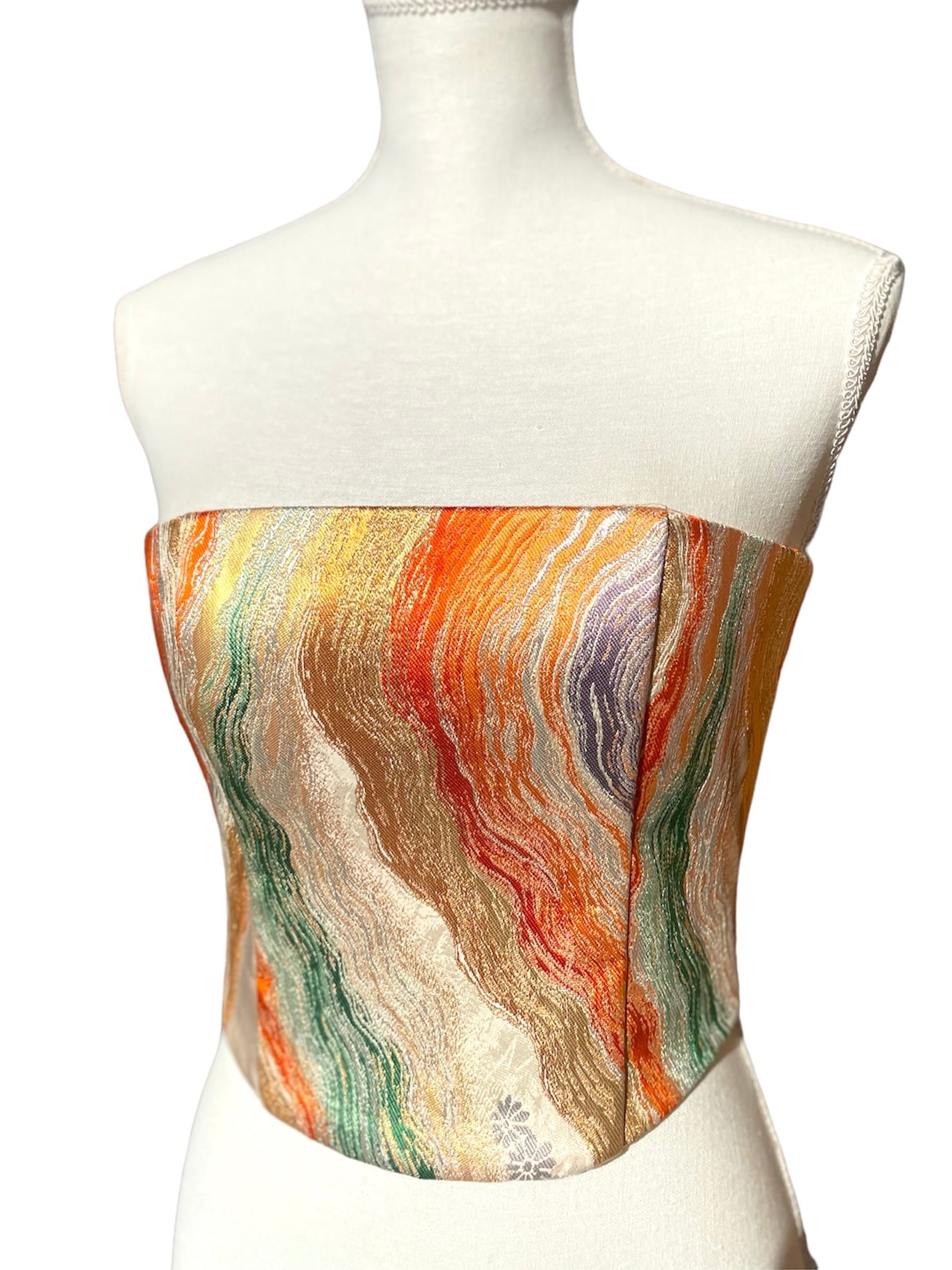 Corset upcycled from Vintage Japanese Kimono Obi belt "Rainbow Rush"