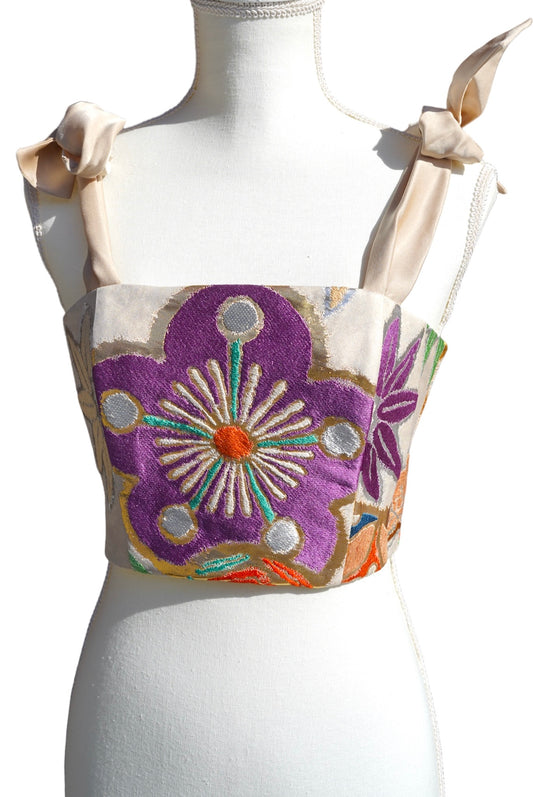 Corset upcycled from Vintage Japanese Kimono Obi belt "Purple Hana"