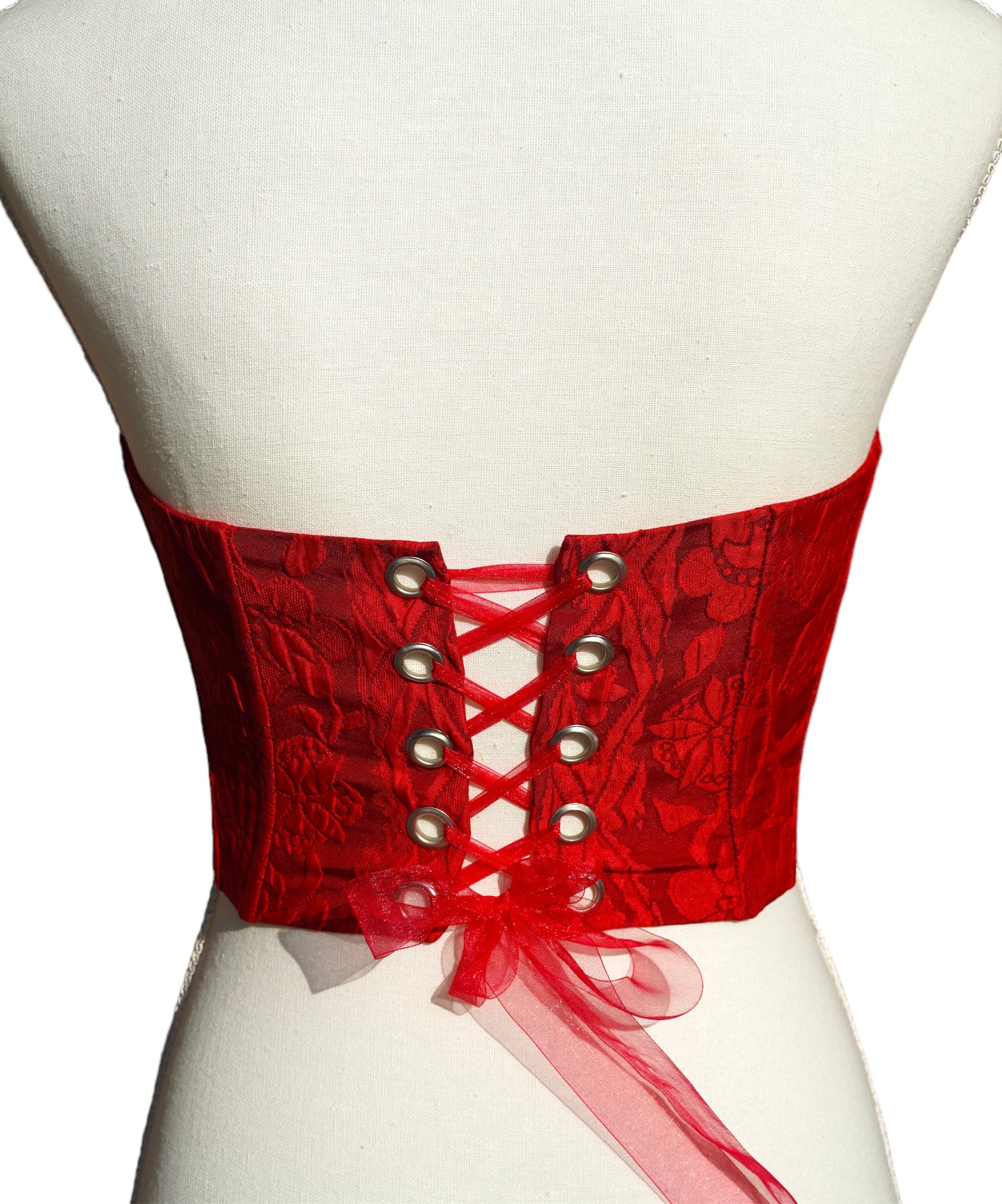 Upcycled Kimono Obi Corset - "Red roses tattoos"